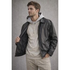 Knightsbridge Genuine Leather Jacket‎ – Men's L Black Full-Zip Collared
